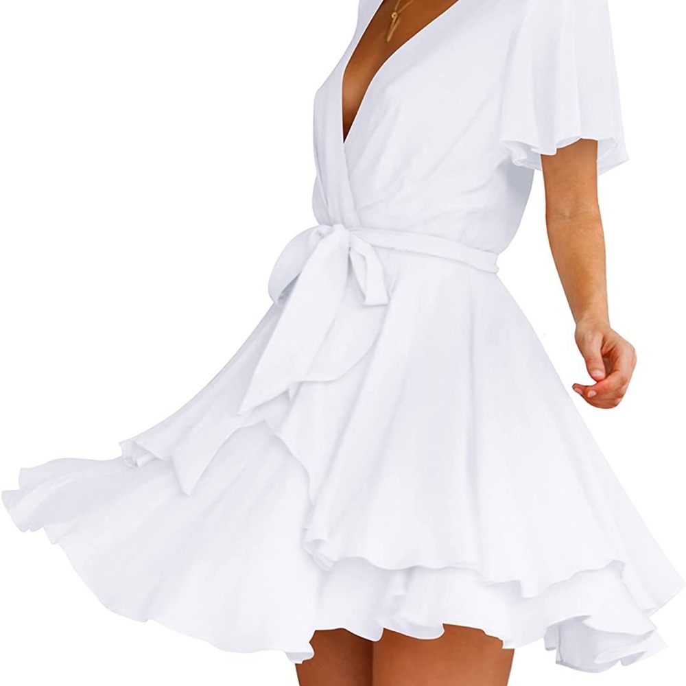 Deep V Ruffle Dress
